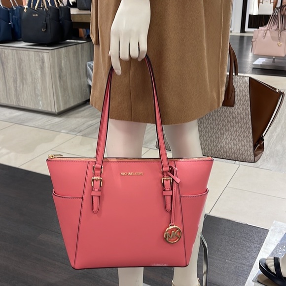 MICHAEL KORS Charlotte Large Leather Top-Zip ToteTea Rose